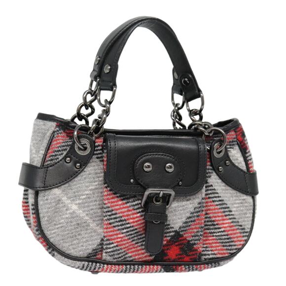 Burberry Nova Check Blue Label Chain Hand Bag Wool Gray - Picture 1 of 16